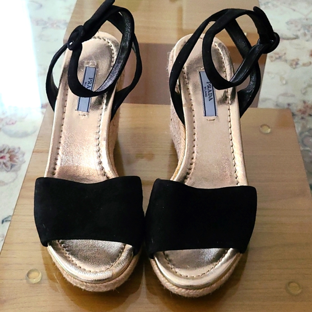 Prada Espadrille Wedge Black Suede EU 38.5